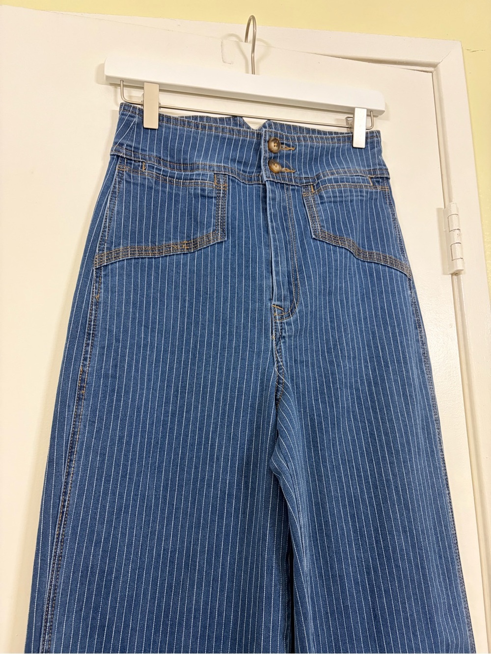 NWT House of Harlow 1960 Pinstripe Denim Vest Wide Leg Jeans Matching Set Size 6 - Picture 9 of 15
